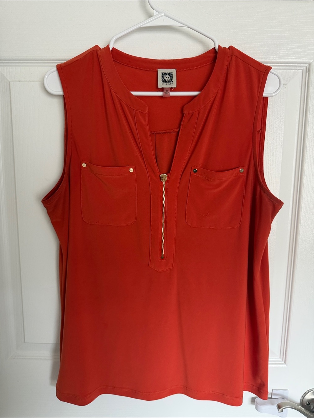 Anne Klein Sleeveless Orange Zip-Pocket Tank